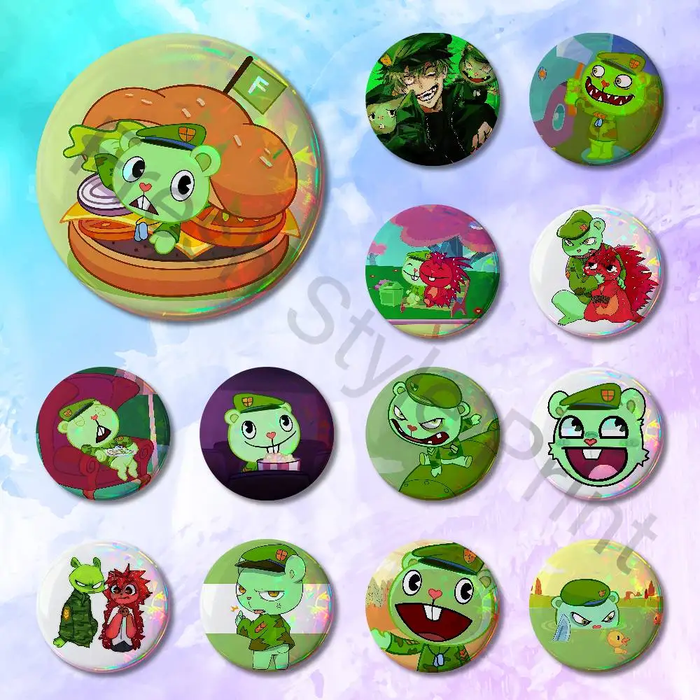 H-Happy Tree Friends F-Flippy Pins 58mm Cute Cartoon Badge Handmade Brooches for Backpack Accessories