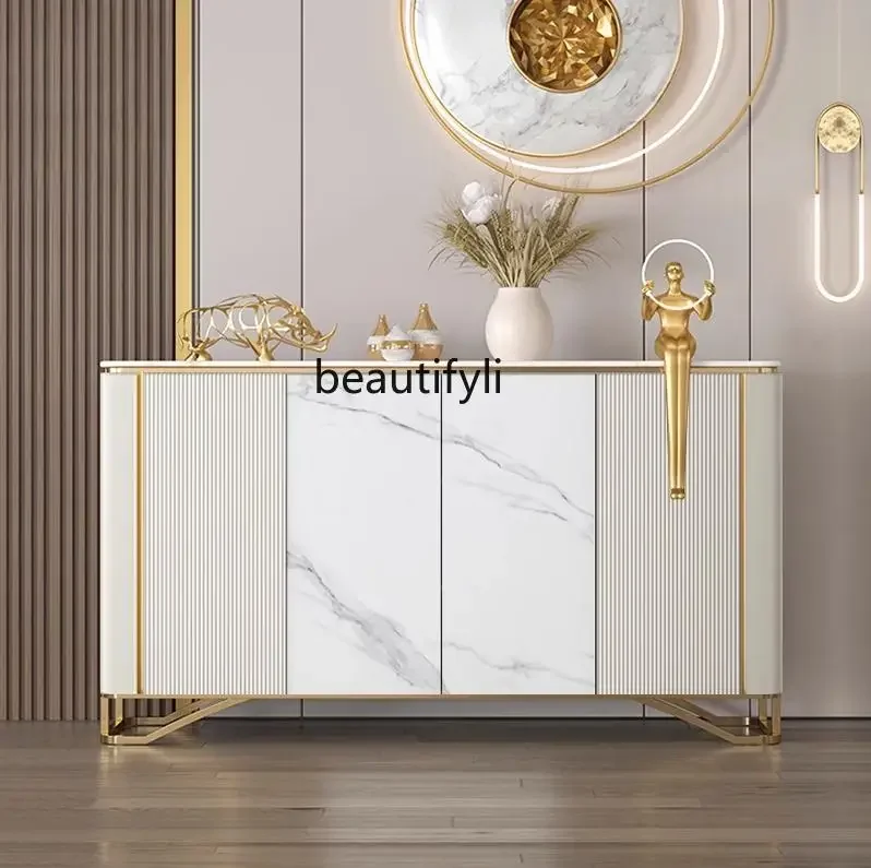 

HLight luxury door cabinet Solid wood living room locker Home decoration rock slab paint dining side cabinet Multifunctional