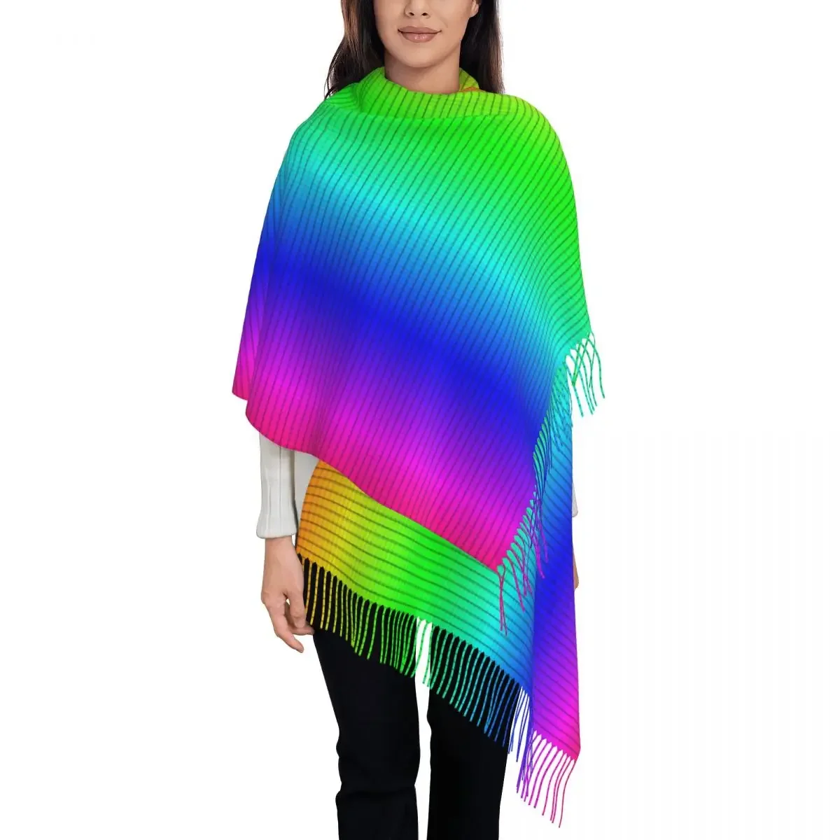 Ombre Shaded Scarf Men Women Rainbow Neon Head Scarves with Long Tassel Winter Luxury Brand Shawls and Wrap Keep Warm Bufanda