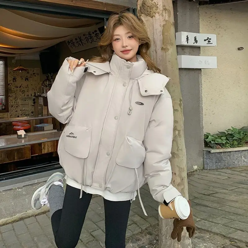 

2025 Winter New Casual Versatile Cotton Jacket Women's Short Thickened Hooded Loose Solid Color Fashion Warm Coat