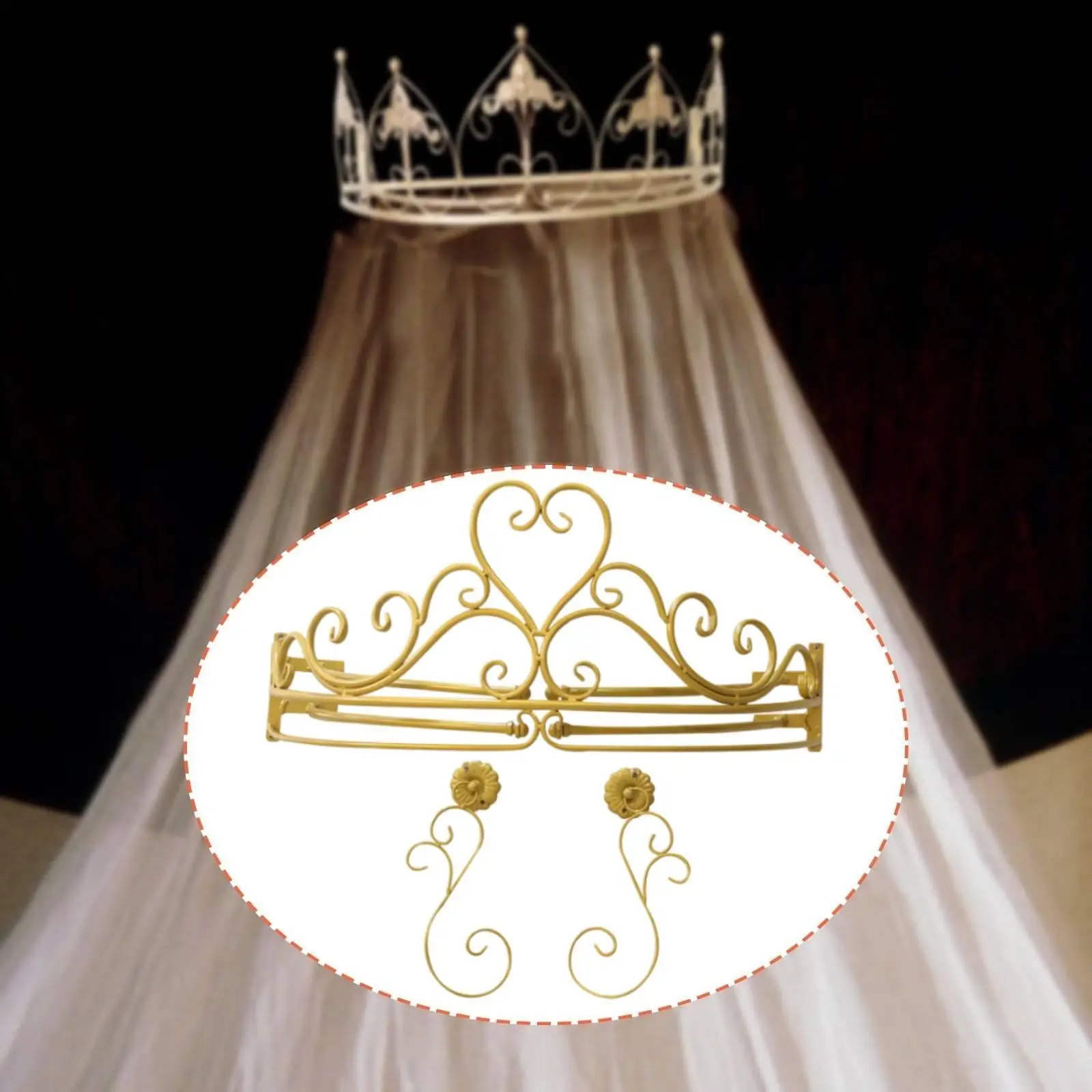 Crown Bed Canopy Frame Heavy Duty Cute Children Room Decor Easy Assembly Sturdy Decorative Princess Bed Canopy Stand for Kids view 4