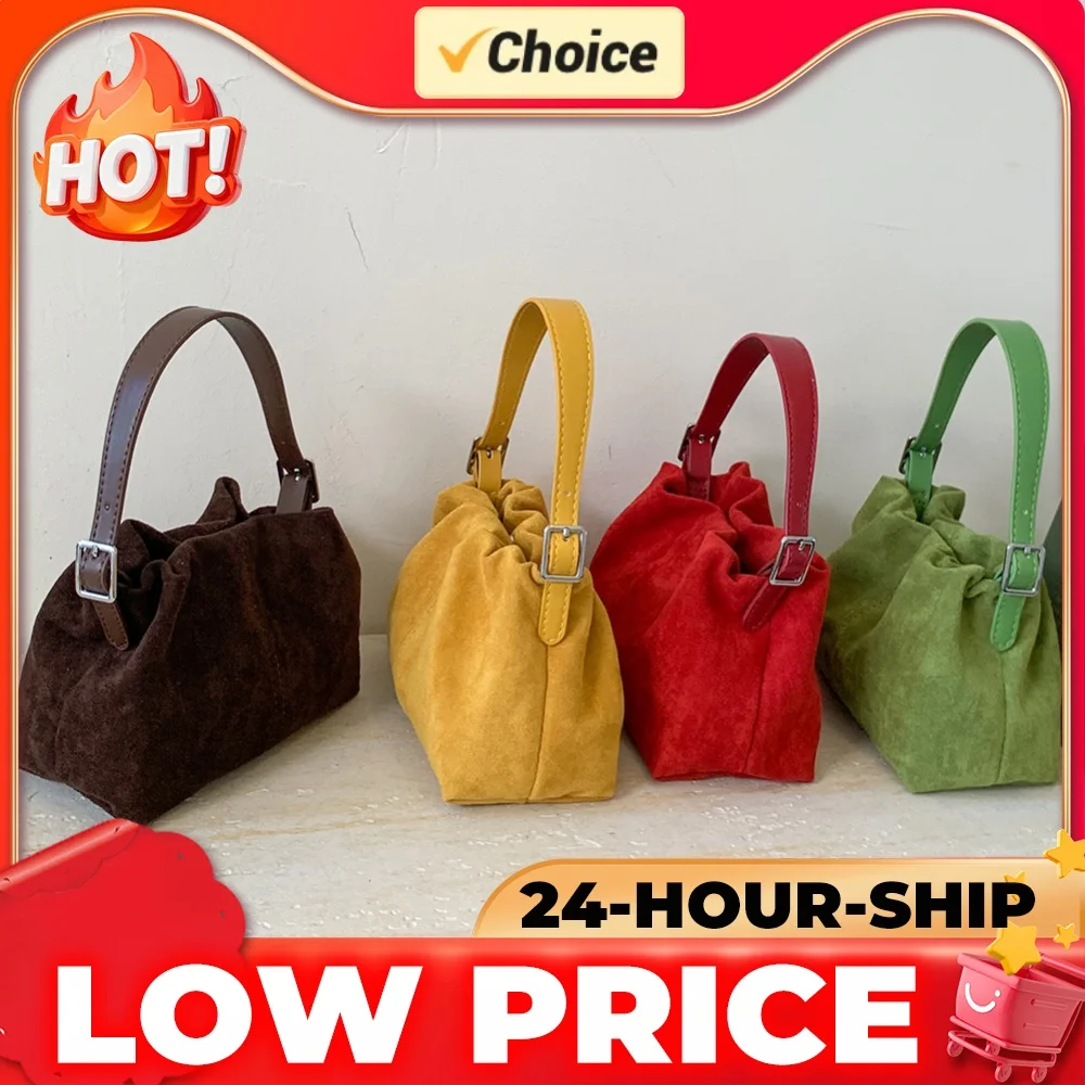 Women Faux Suede Crossbody Bag W/ Adjustable Strap Drawstring Top Handle Bag Tote Handbag for Travel Winter Fall