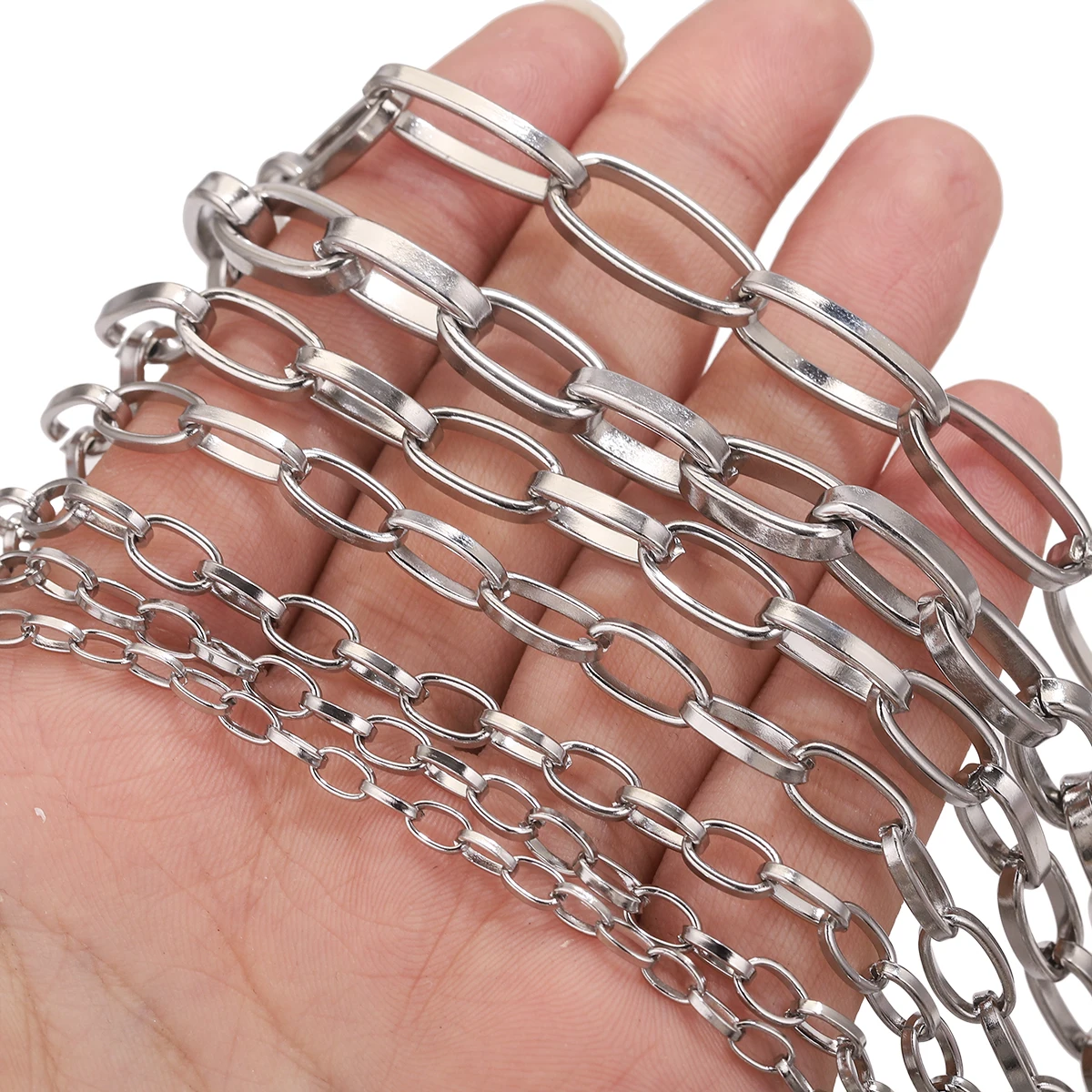 1M 3-9MM Wide Stainless Steel Clasp Chain for DIY Steel Color Necklace Bracelet Jewelry Making Accessories Connector Wholesale image 6