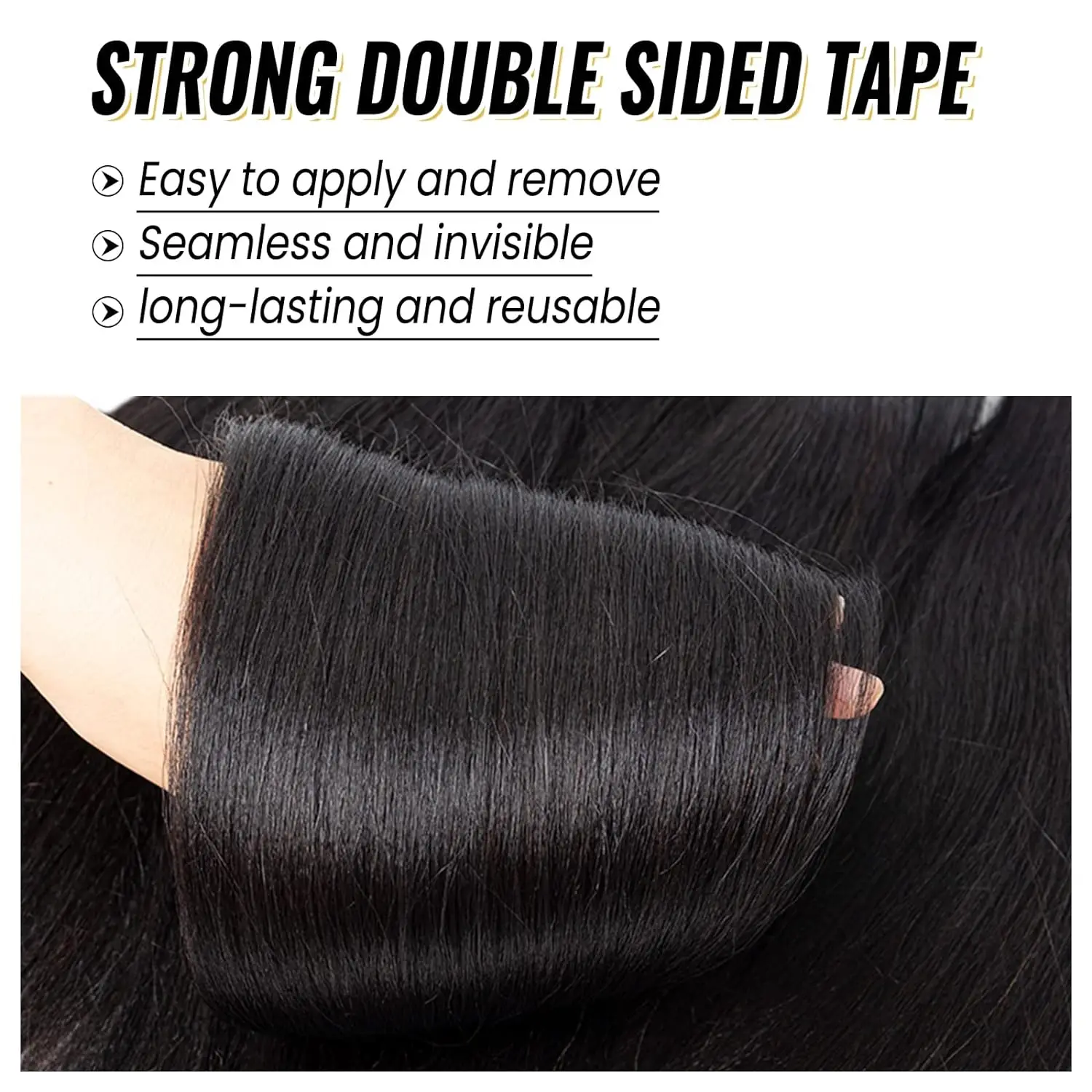 Gerade Tape-In-Extensions, 50 g/20 Stück, Hautkleber, unsichtbarer Kleber # 1B Tape-In Extensions aus brasilianischem Remy-Echthaar in Salonqualität – Detail 6