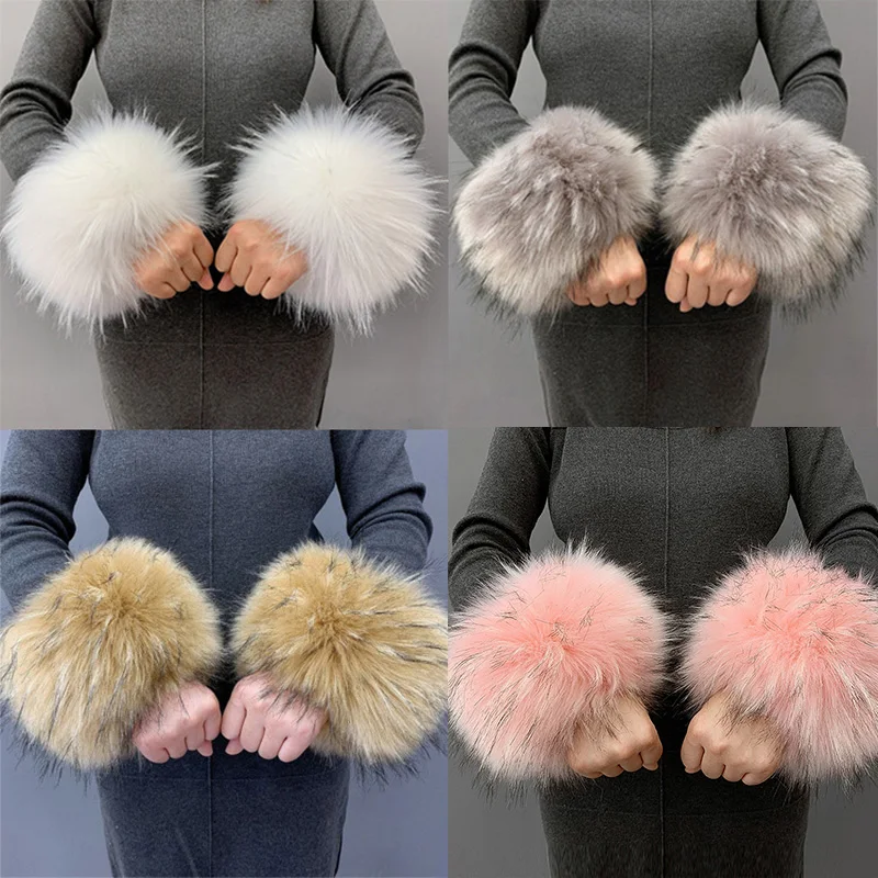 Fluffy Cuff Wristband Plush Elastic Oversleeve Women Winter Warm Sleeve Fur Decor Faux Fox Fur Wrist Arms Thick Gloves