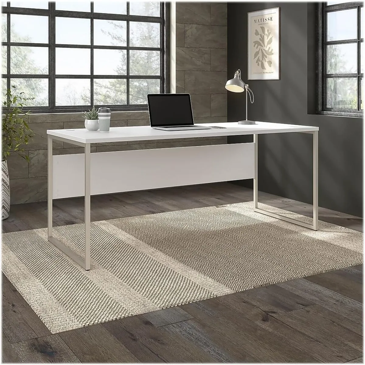 Mesa híbrida de 72W x 30D para ordenador, mueble de negocios con patas de Metal, color blanco