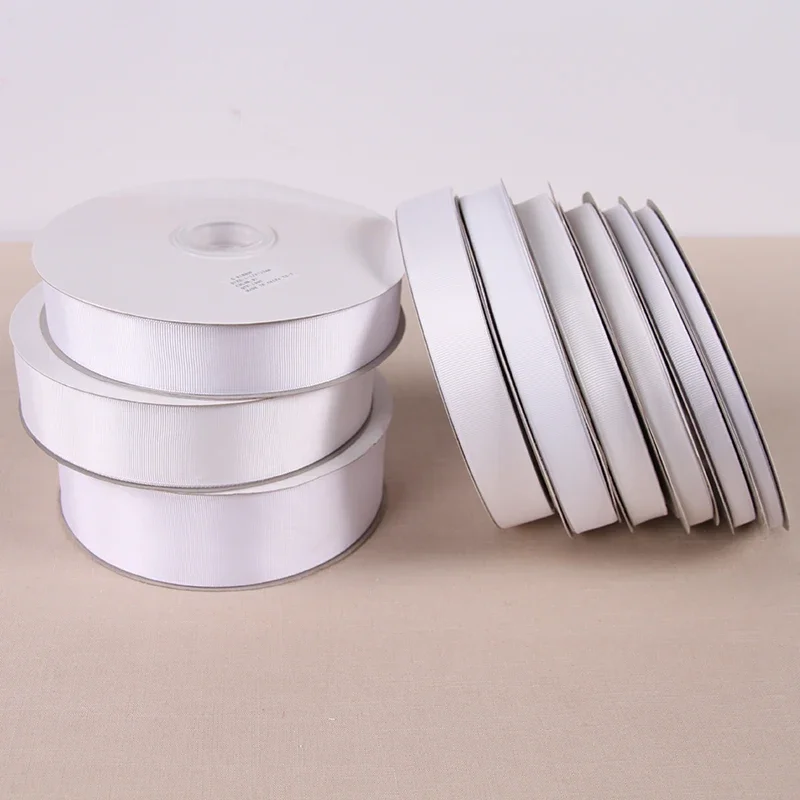 Hot sale Width 6/10/12/15/20/25/35/40/50mm (91 meter/lot) White Grosgrain Ribbon Roll Packing For DIY Handmade Hair Bow & Sewing