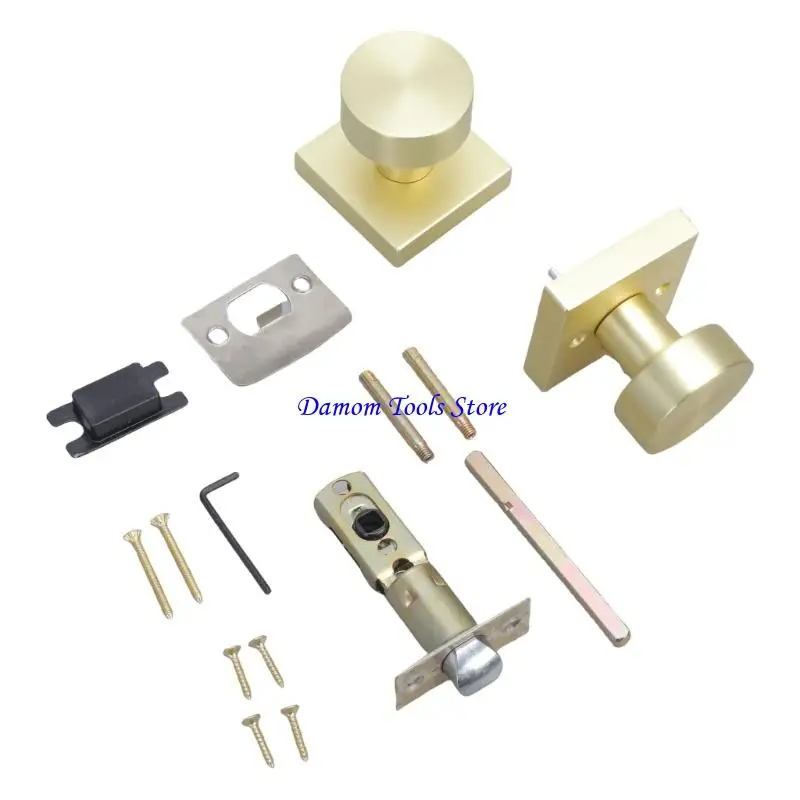 57BE Portable Sturdy Zinc Alloy Gold Door Knobs with Satins Brass Finish Convenient Accessory for Contemporary Interiors