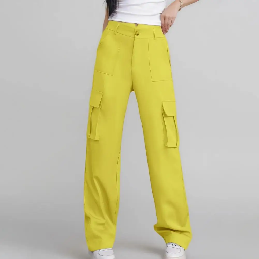 Pantalones Cargo para mujer, pantalones Cargo elegantes de cintura alta con botón y cremallera, pantalones holgados de Color sólido para una larga duración