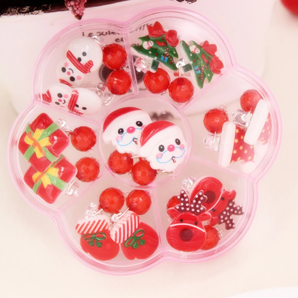 

14 Pairs Christmas Ear Clips Earrings Girls Accessories Decorative Stud Birthday Gift Child