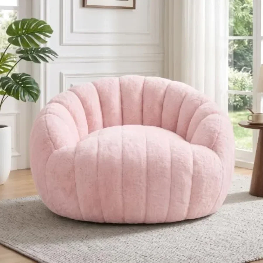 Bean Bag Chair for Bedroom Dorm Living Room: Faux Rabbit Fur Shell-Shaped Lounge Chair with Shredded Foam Filling and Wraparoun
