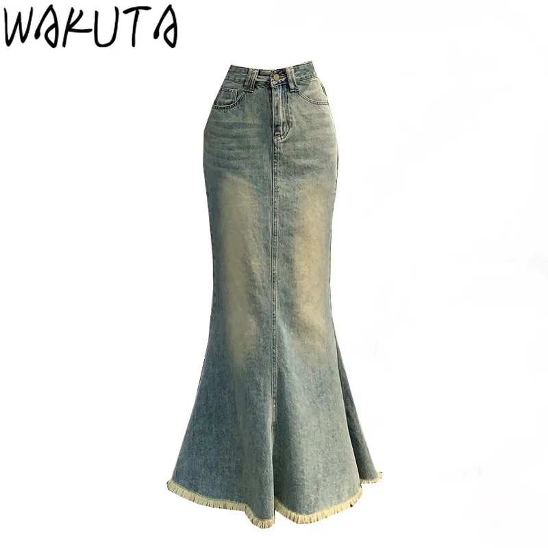 Autumn Vintage Jean Causal High Waist Women  Skirts All Match Slim Gradient Skirt Sexy Chic Fashion Elegant Mujer Faldas