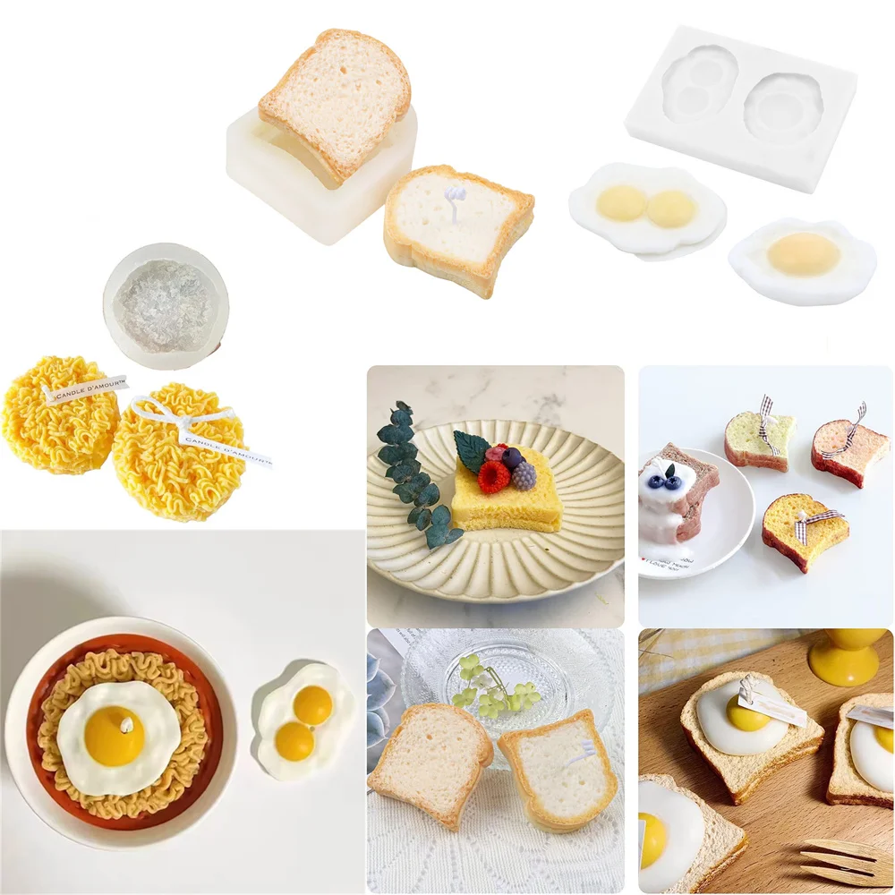 Molde de vela de silicona para huevos de fideos en forma de pan tostado de comida simulada, molde de pastel de silicona con forma de queso DIY, artesanía para hacer jabón