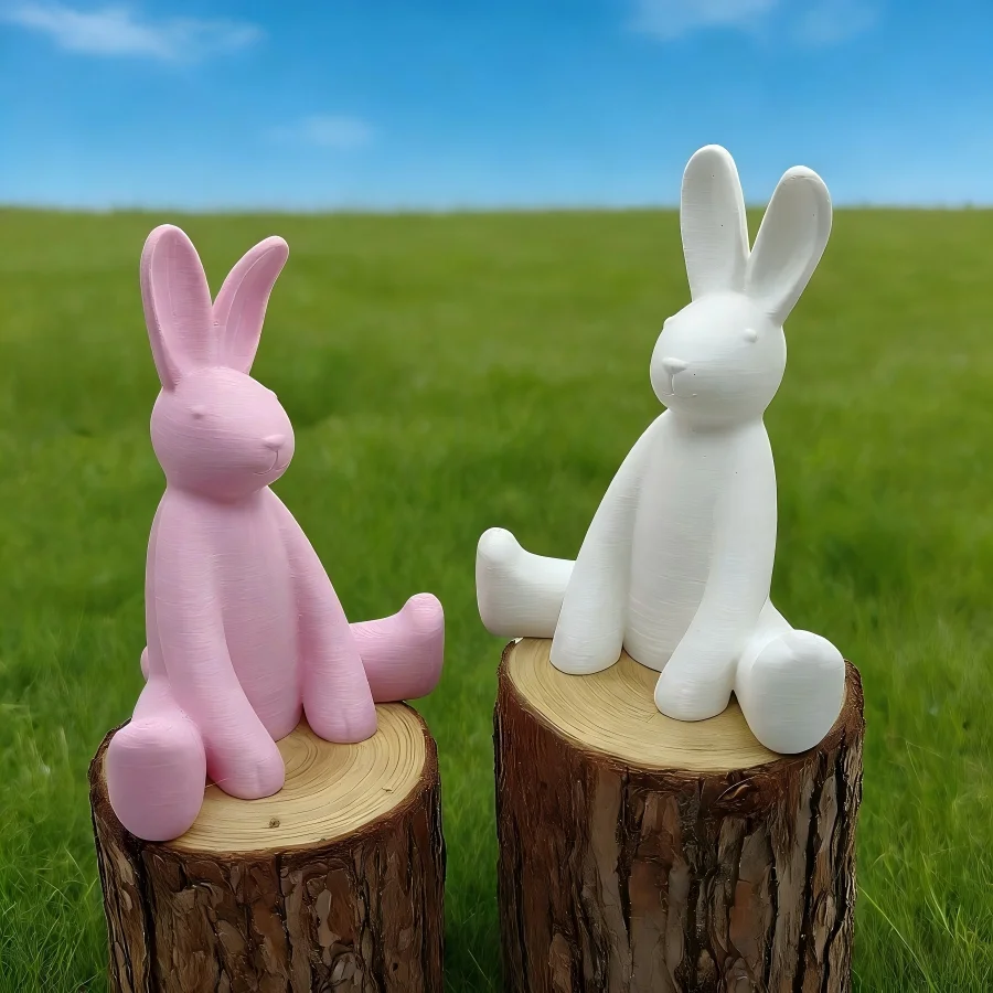 10CM Easter Ornament, Plastic Craft White Pink Rabbit Creative Statue Bookshelf Cabinet Decoration Valentine's Day Gift
