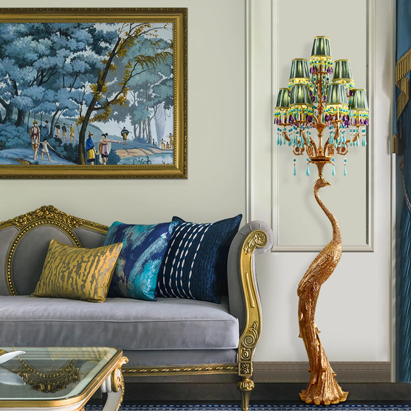 French Neo Classic Luxury Crystal Decorative Living Room Bedroom Floor Lamp Villa Study Classic Brass Stand Lamp