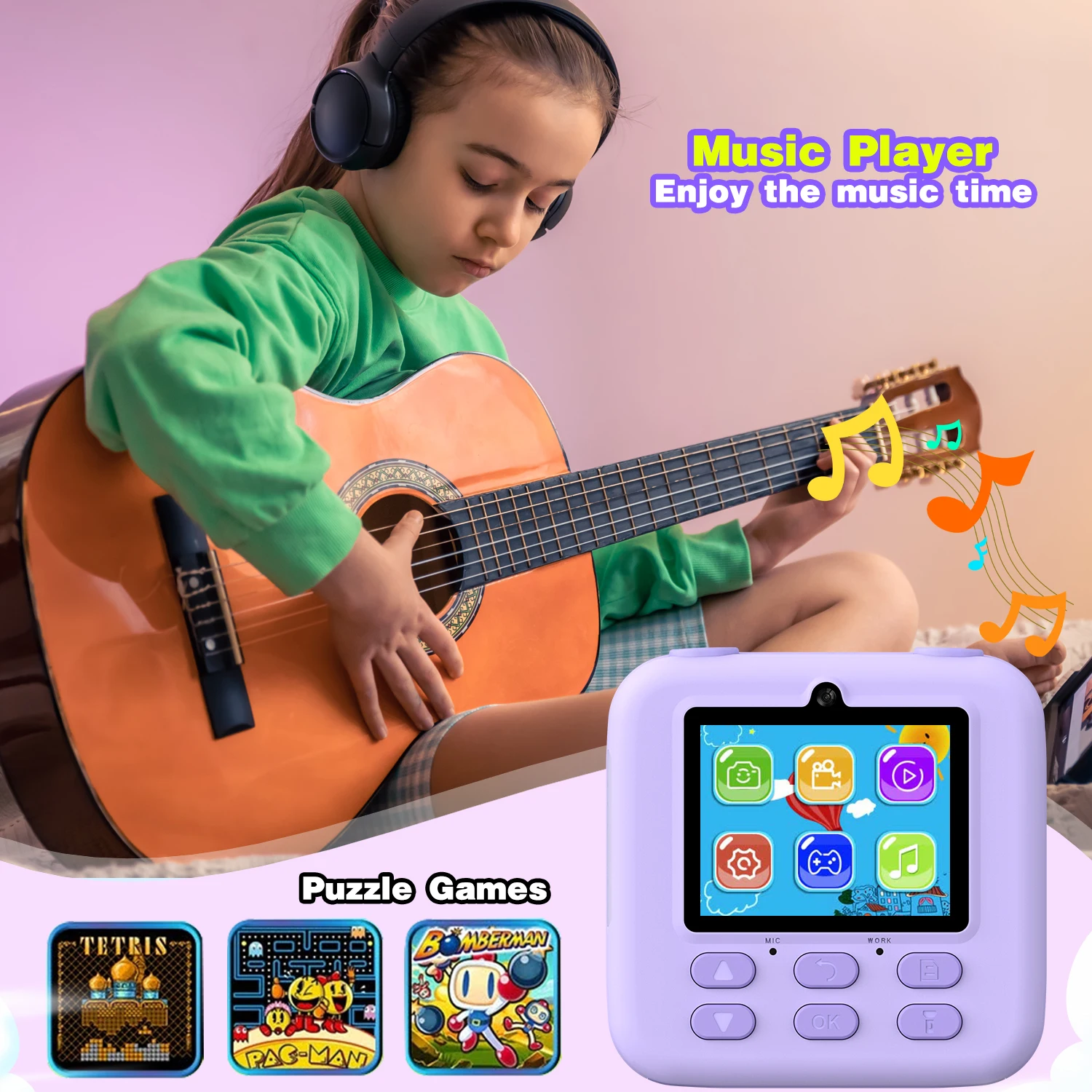 INOCTI Instant Print-camera voor kinderen, digitale peutercamera, HD Dual Lens Selfie voor meisjes Jongens Kerstverjaardagscadeaus Speelgoed