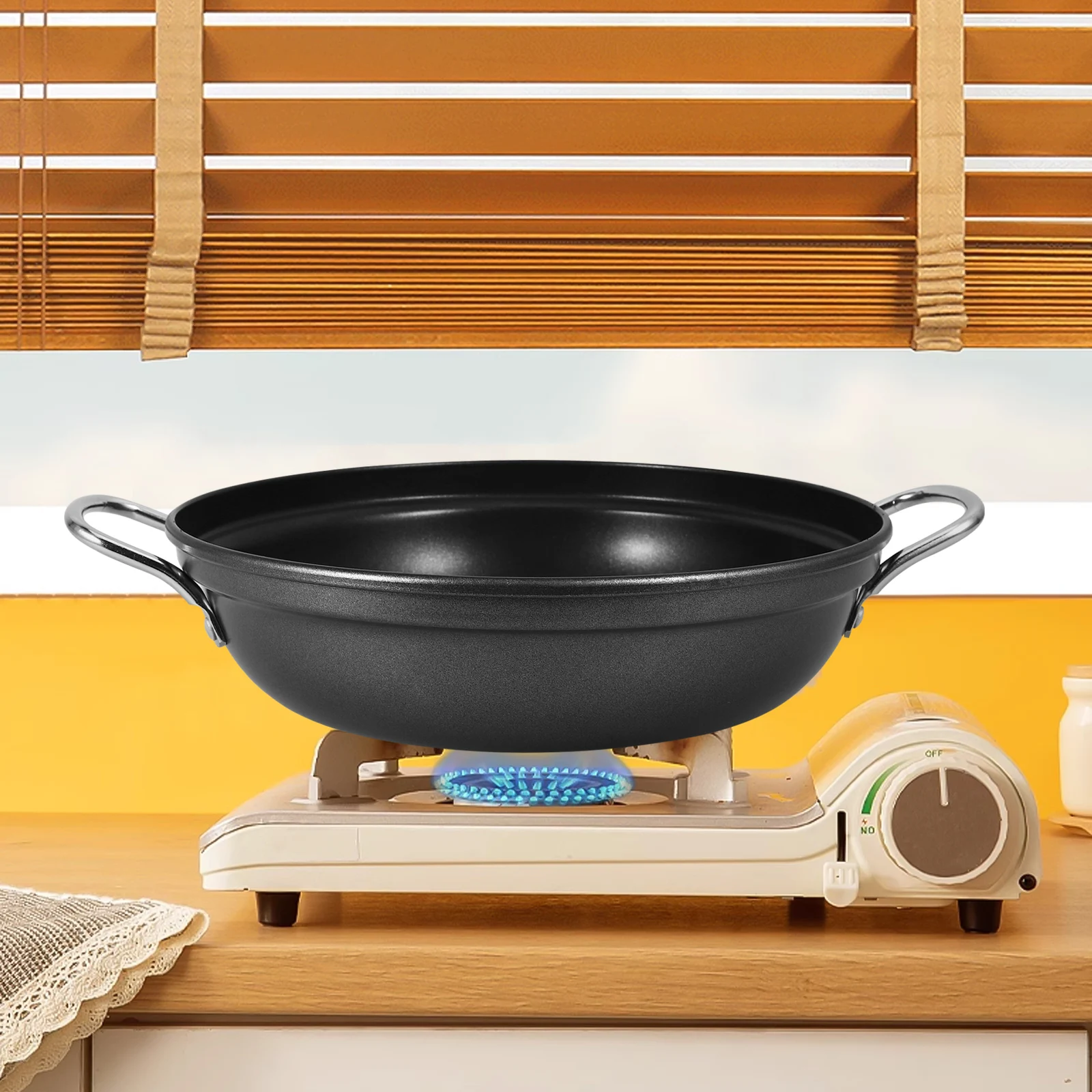 

Large Capacity Noodle Cooking Iron Korean Style Sturdy Metal Wok Home Restaurant Use High Temp Resistant Easy Clean for Seafood