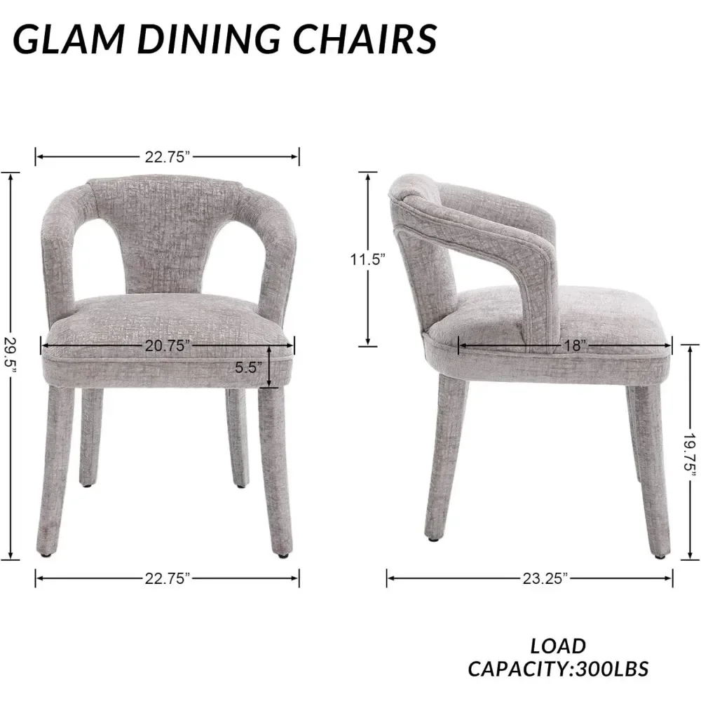 4PCS Dining Chair with Curved Open Back, Wood Legs, Padded Accent Side Chairs, Upholstered Kitchen & Dining Room Chair