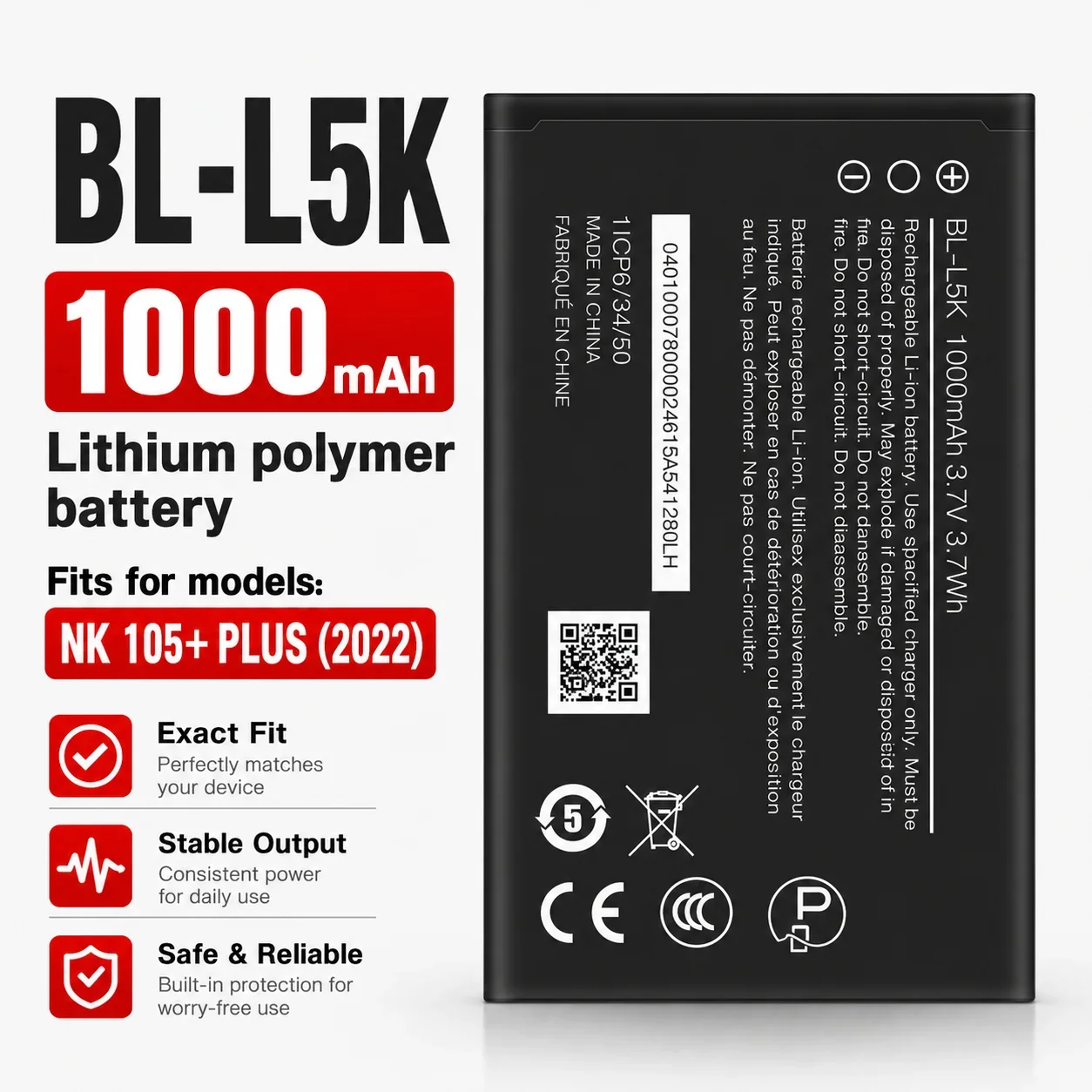 Phone Replacement Battery BL-L5K for Nokia 105 Plus 2022 TA-1428 TA-1447 TA-1456 Mobile Phone Repair Battery