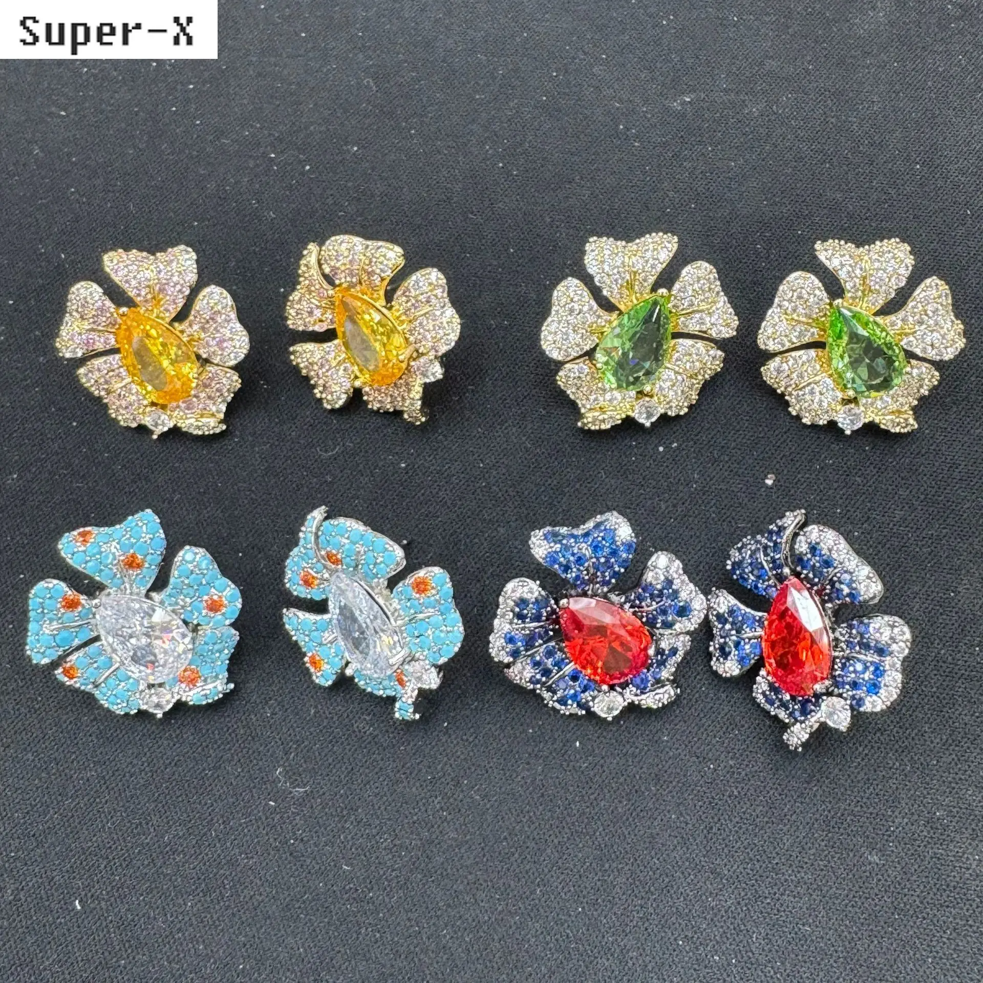 

zircon flower stud earrings for women cute jewelry blue green yellow floral petals earrings gift female