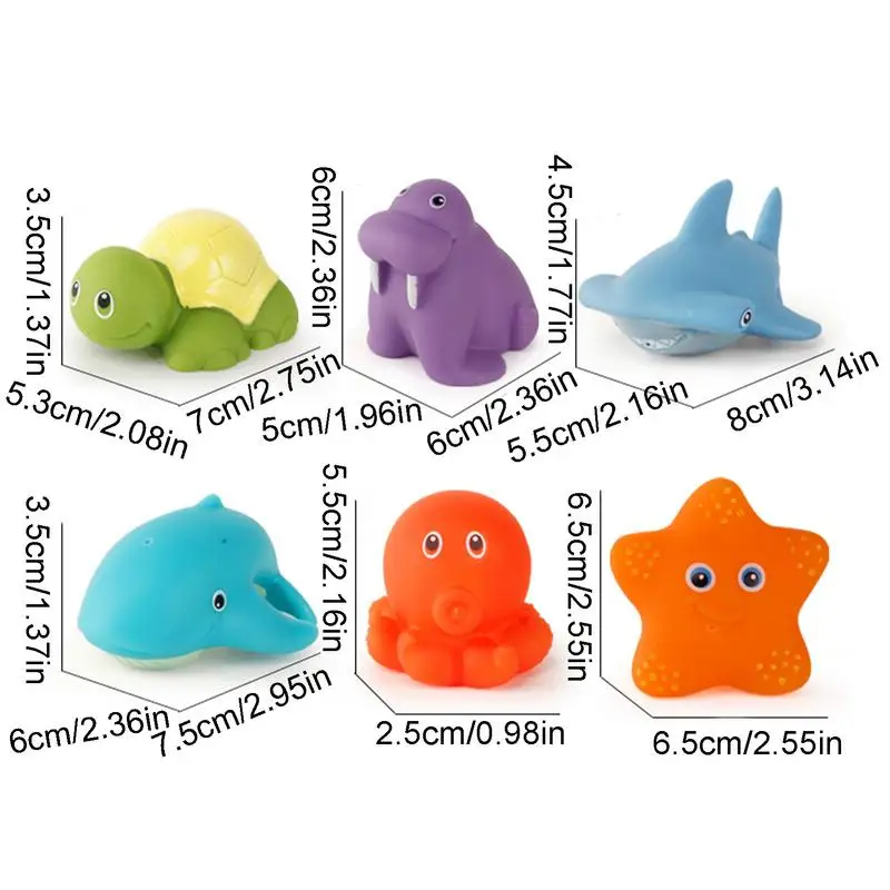 6pcs Baby Tub Toys Cute Ocean Animal Shape Thermosensitive Color-changing Squirt Water Squeeze Toys Great Gift for Kids