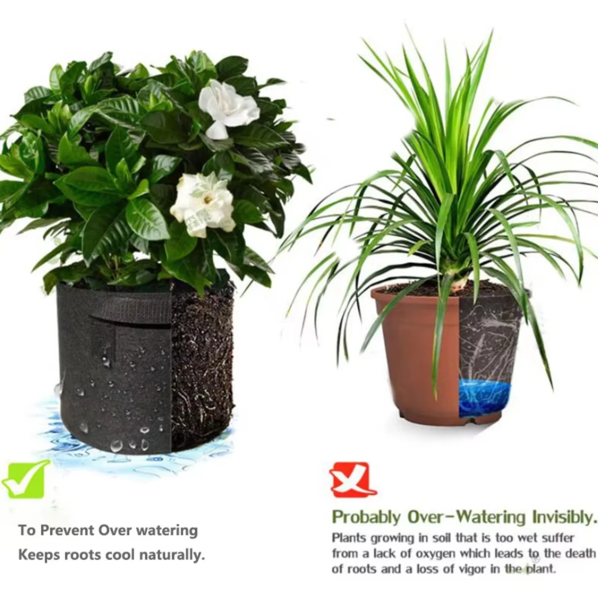 

1-5Pcs Vegetable/Flower/Plant Grow Bags 1/2/3/5/7/10/12Gallons Thickened Non-Woven Grow Bags Aeration Fabric Pots with Handles