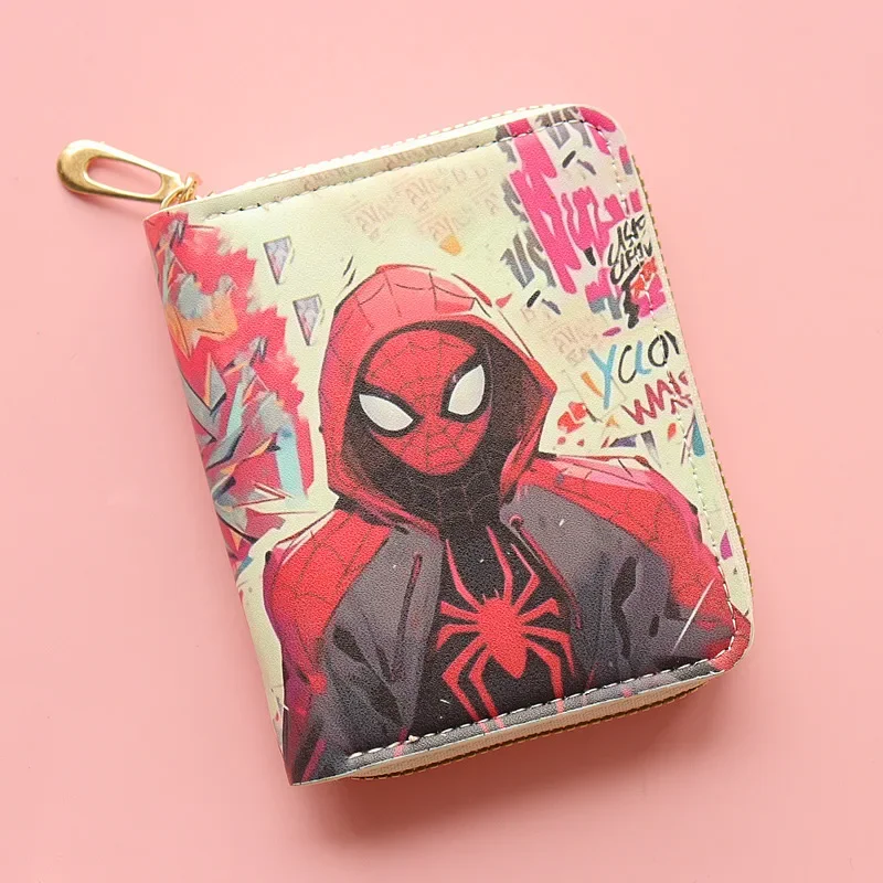 Cartera de hombre Marvel Spider Man de cuero plegable adelgazante de cuero de vaca tarjeta de crédito ID monedero Anime plegable cartera corta regalos