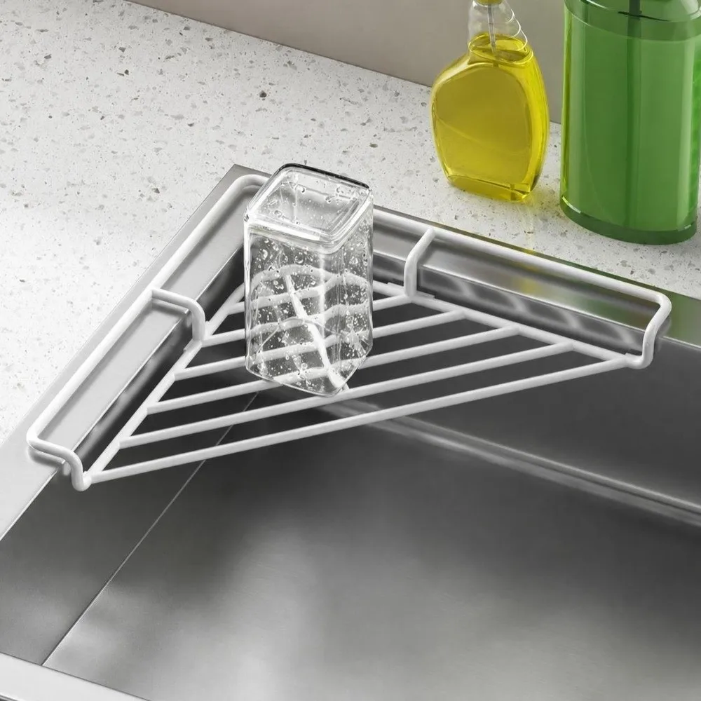 New Triangular Structure Sink Corner Rack Drainage Space Saving Sponge Holder Triangular Drain Rack Kitchen Sink Organizer