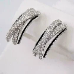 CAOSHI Trendy Modern Style Hoop Earrings for Women Brilliant Zirconia Jewelry for Daily Life Silver Color Accessories for Female
