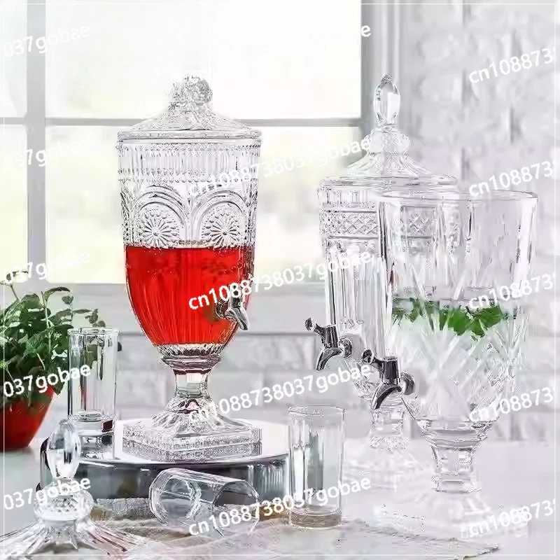 2L 3L 5L glass juice jug with lid and tap embossed soda bottle