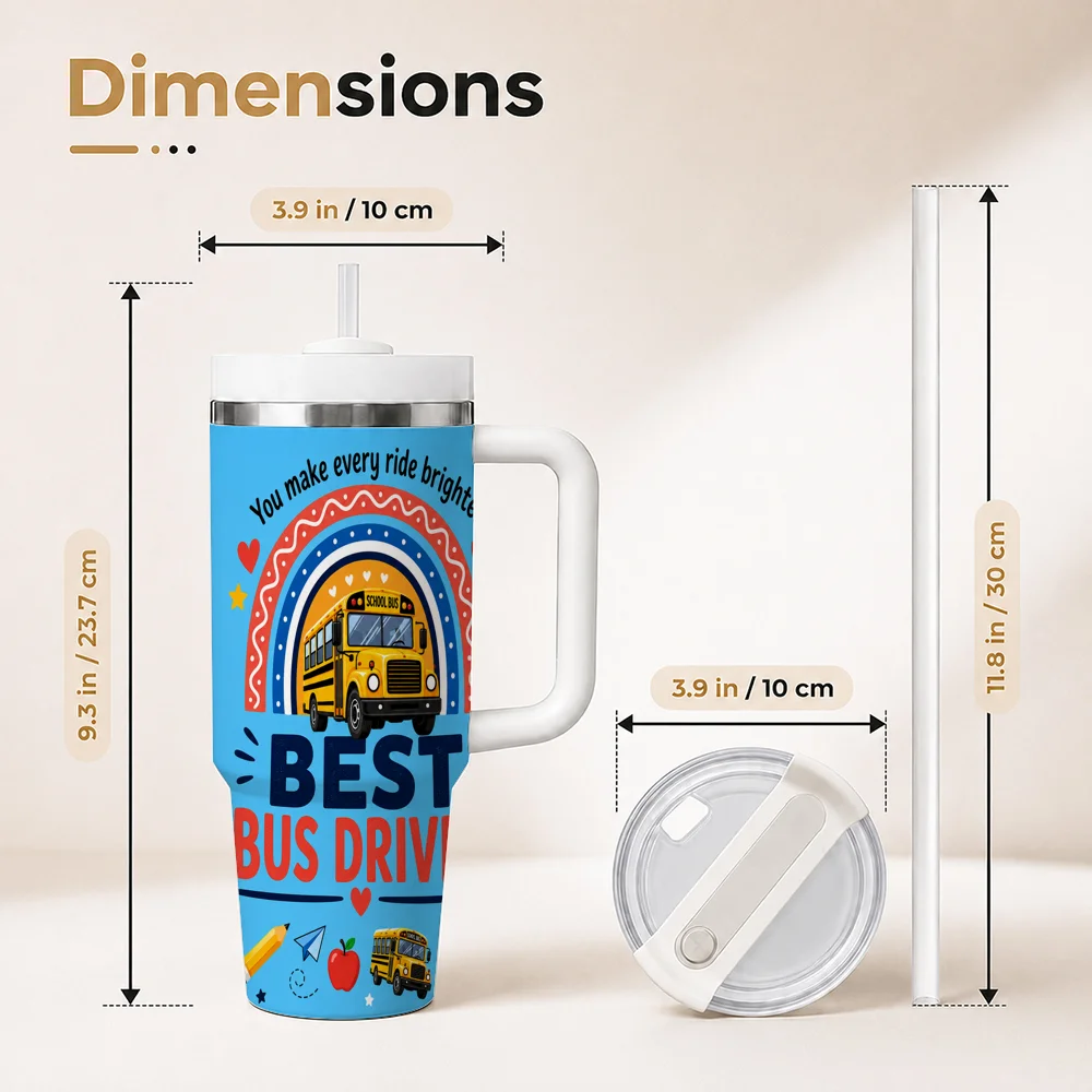 Best School Bus Driver Ever Vacuum Flasks 40oz Stainless Steel Insulated Tumbler With Handle & Straw Leakproof Travel Mug