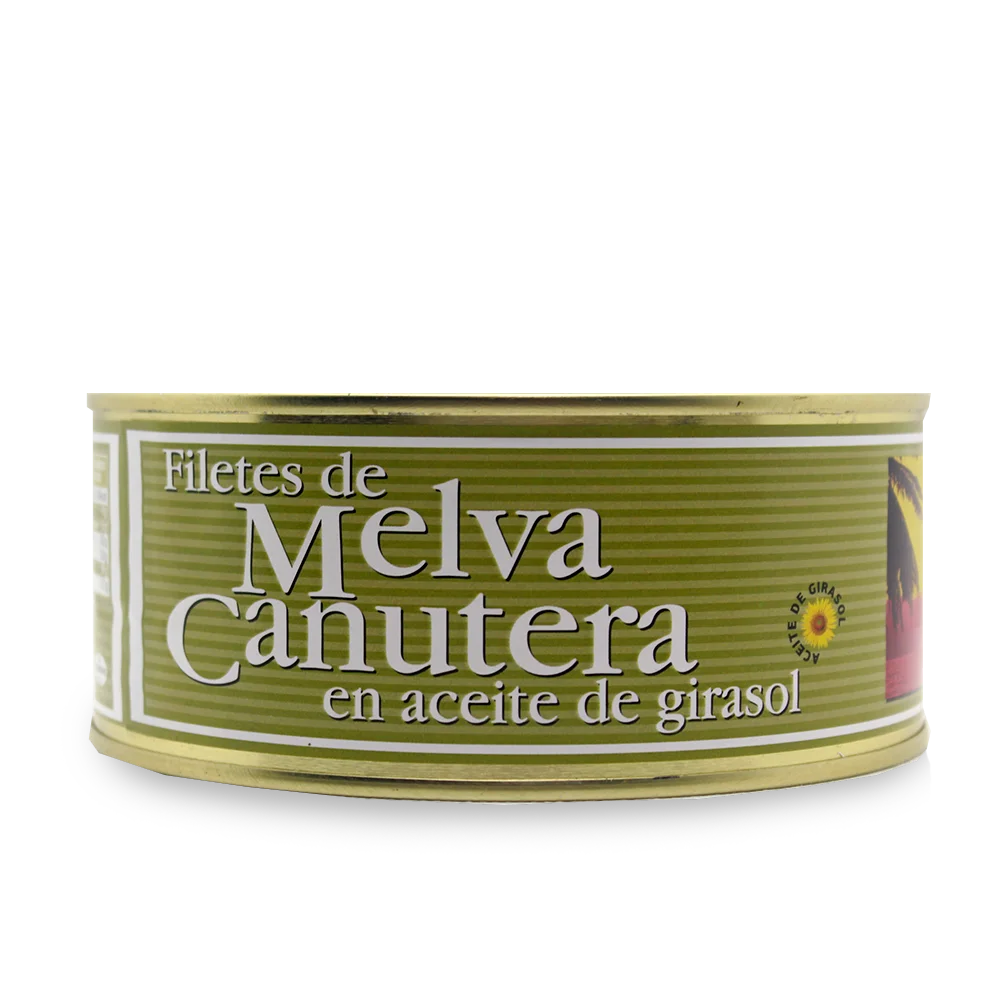 FILETES DE MELVA CANUTERA EN ACEITE DE GIRASOL - PLAYAS DEL SUR - 850 GR NETOS.