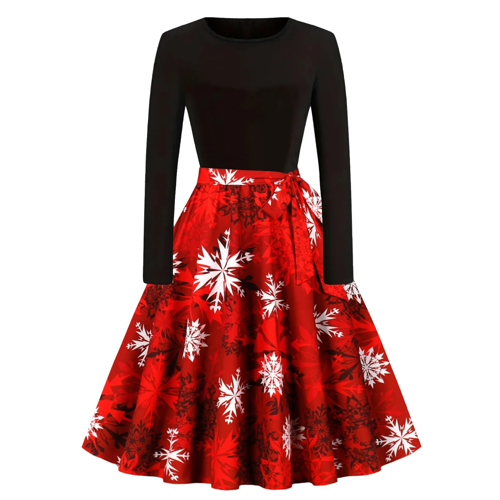 

Women's Winter Christmas Vintage Classic Formal Dresses Women's Long Sleeve Elegant Round Neck Temperament Printed Swing Dresses