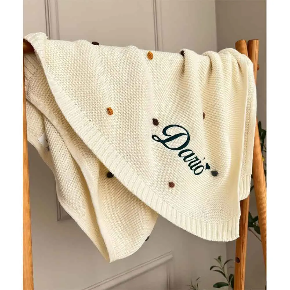 Custom Baby Name Baby Skin-friendly Swaddling Personalized Newborn Stroller Sleeping Soft Knitted Solid Color Blanket Cover