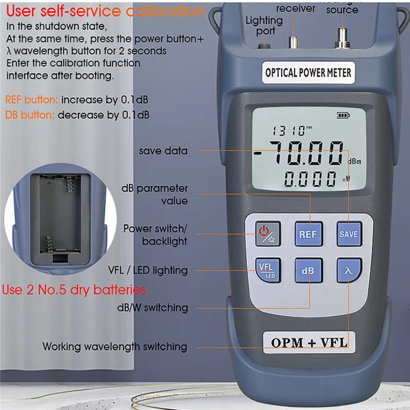 COMPTYCO AUA-G710B оптический измеритель мощности (OPM -70 -+ 10 дБм) с визуальным детектором дефектов, тестер оптического волокна 10 км VFL 10 мВт