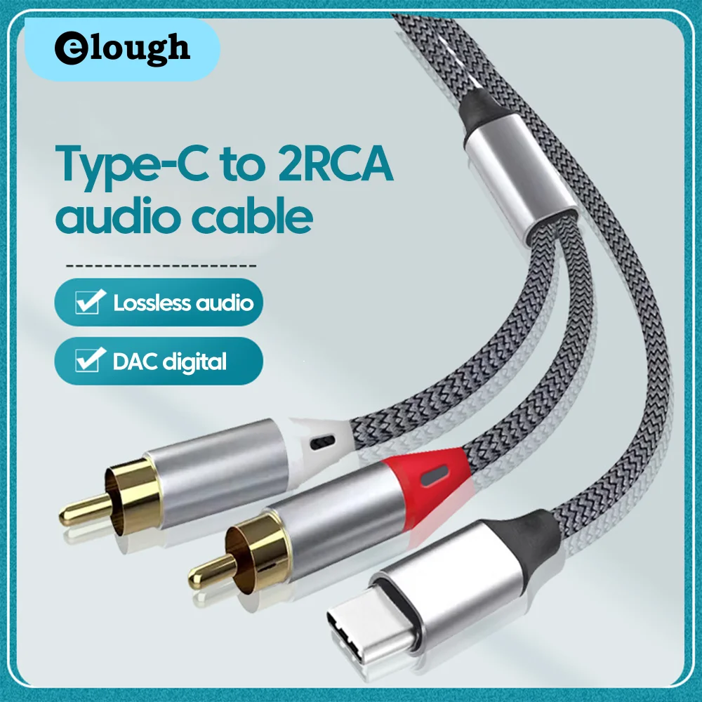 Elough tipo c para 2rca cabo de áudio para amplificador de alto-falante para ipad portátil huawei xiaomi iphone 16 15 usb c para 2rca cabo de áudio