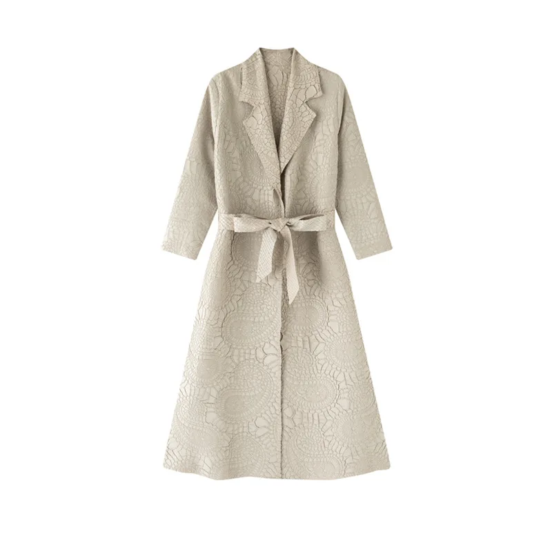 

Miyake Fold 2025 Heavy Industry Embroidery Jacquard Waist Strap Windbreaker Women's Autumn and Winter New Fashion Coat Coat
