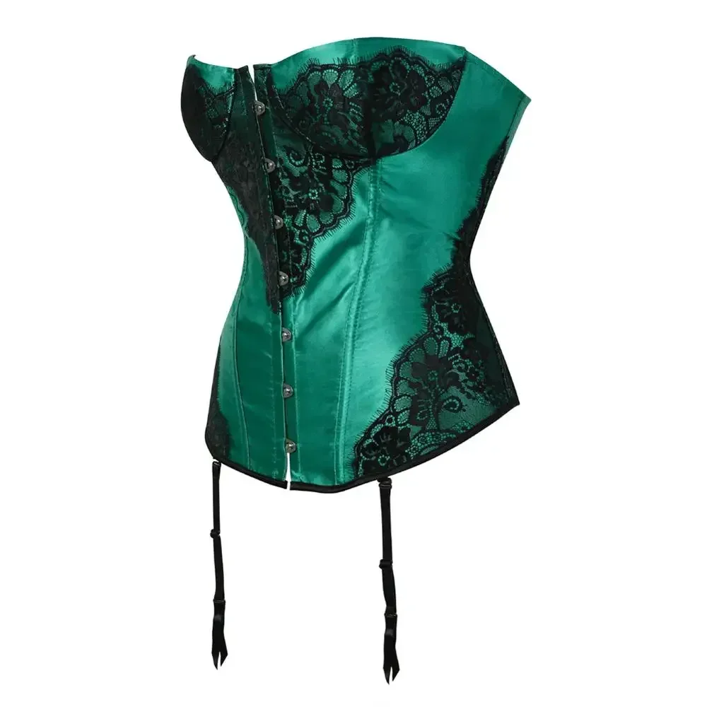 Corsetto da donna Stile gotico Bustier Bustini in raso Corsetti a righe sexy Corpetto classico Sovrapposizione di pizzo Korsett Costume di San Valentino