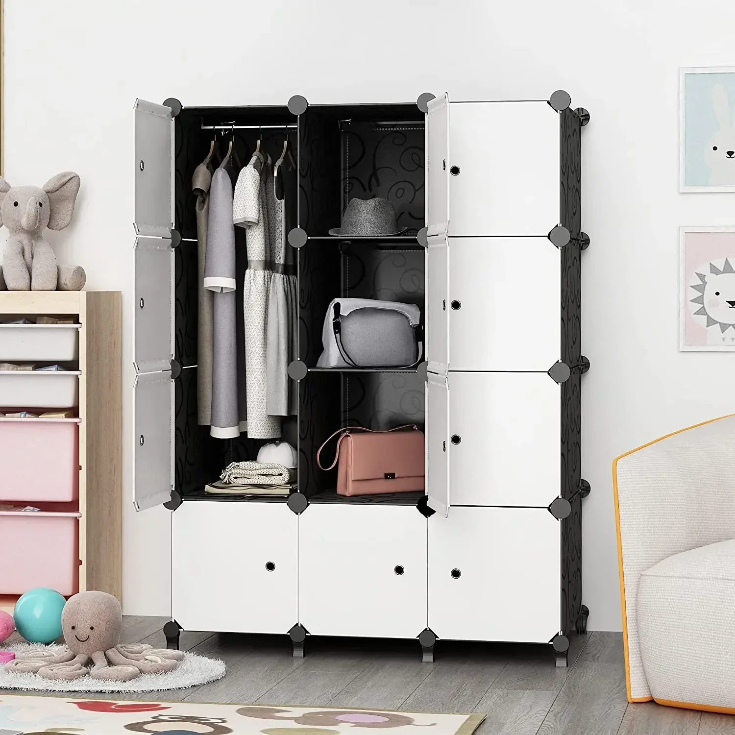 Plastic Foldable ,Cubic Lockers, modular Cubical Cloth Wardrobe Storage Racks Are Suitable For Living Rooms And Offices