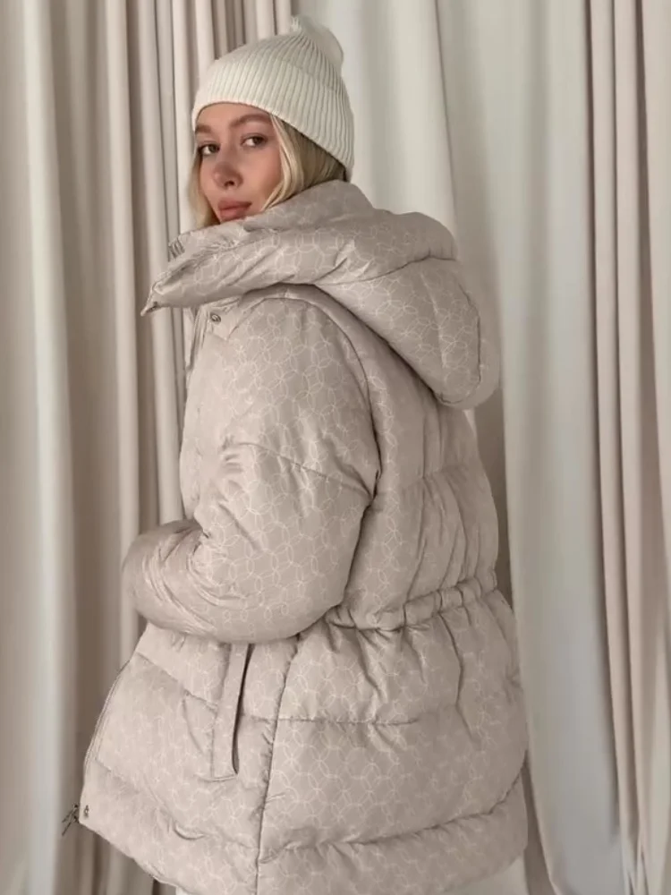 

Зимние теплые хлопковые пальто с капюшоном и принтом, женская модная толстая куртка с воротником-стойкой на молнии, женская повседневная верхняя одежда