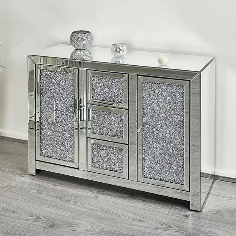 #Simple silver glass mirror rhinestone dining side cabinet, locker, porch