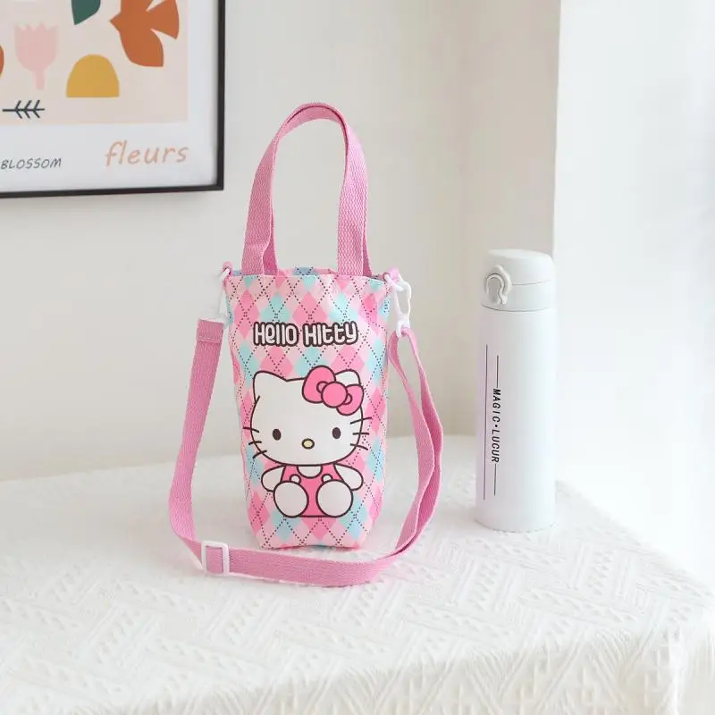 Sanrio Hello Kitty Cinnamoroll bolsa para botella de agua figura bonita Kuromi Pochacco bolsas de lona para tazas bolso cruzado regalos de cumpleaños para niñas