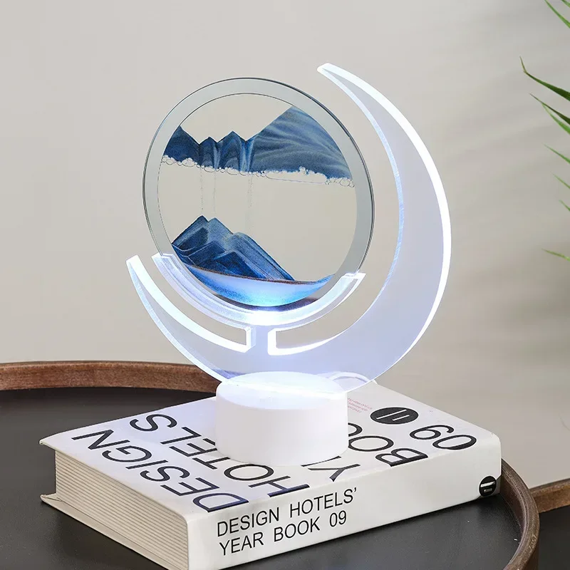 3D Sandscape Moving Sand Art Table Lamp Quicksand LED Night Light with 7 Colors USB Hourglass Bedsides Lamps Home Decor Gift