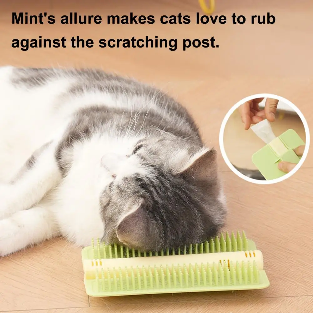 

Инструмент для груминга кошек: расческа-чесалка с закругленными зубцами, встроенными таблетками кошачьей мяты и клейкой основой для крепления к мебели