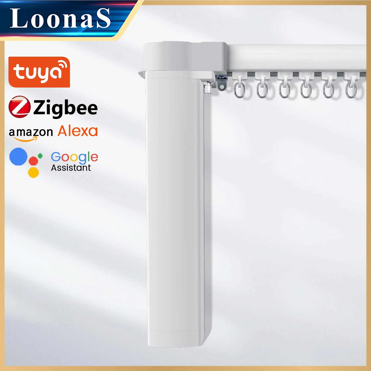 Loonas Tuya Zigbee Curtain Motor 1.3mm Track Smart Life Voice Control Compatible with Alexa Google Assisstant 2nd Generation