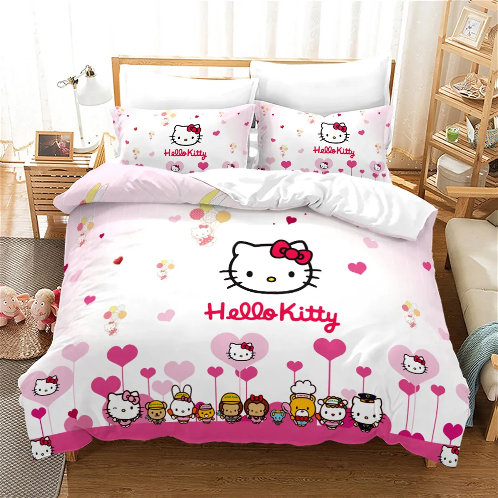 

Hello Kitty Quilt Cover Pillowcase, Sanrio Home Room Bedroom Bedding Set, Boy & Girl Quilt Set, Bedroom Three-Piece Set 2/3pcs