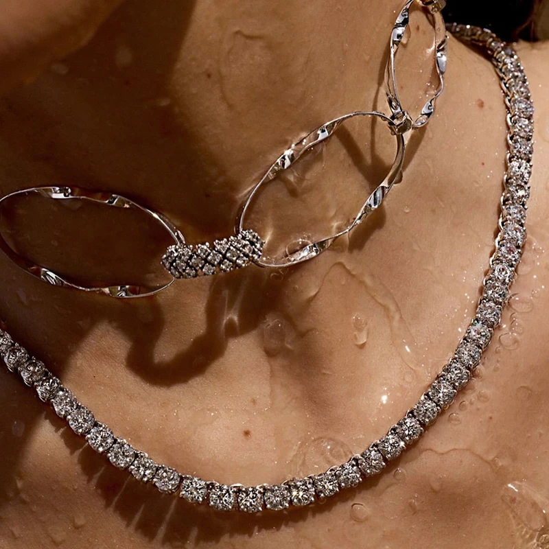 

D Цвет VVS1 Теннисная цепочка/браслет/ожерелье с муассанитом, посеребрение 925 пробы, белое розовое золото 18 карат, изящные ювелирные изделия со льдом, подарок для нее