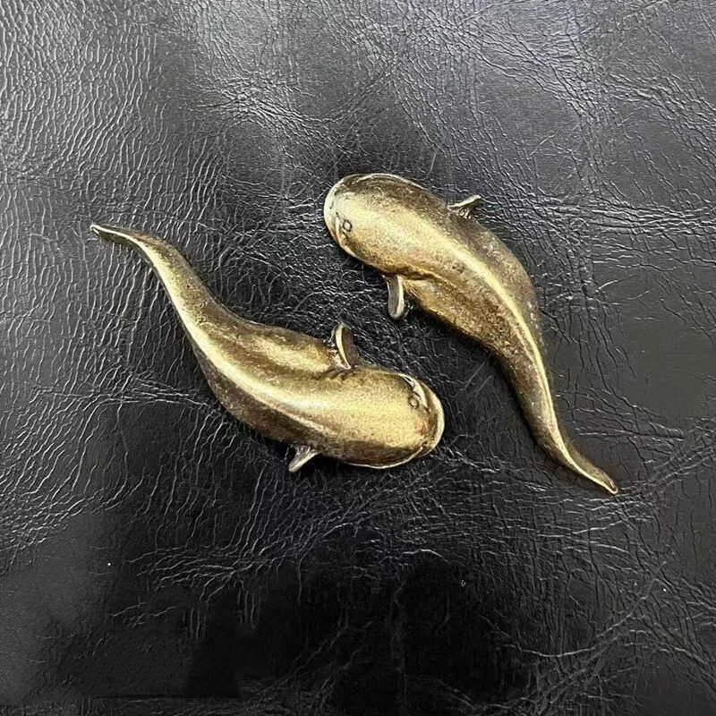 Antique Copper Tai Chi Fish Statue Small Ornament Handle Piece Tea Ceremony Tea Pet Table Decoration Handicraft
