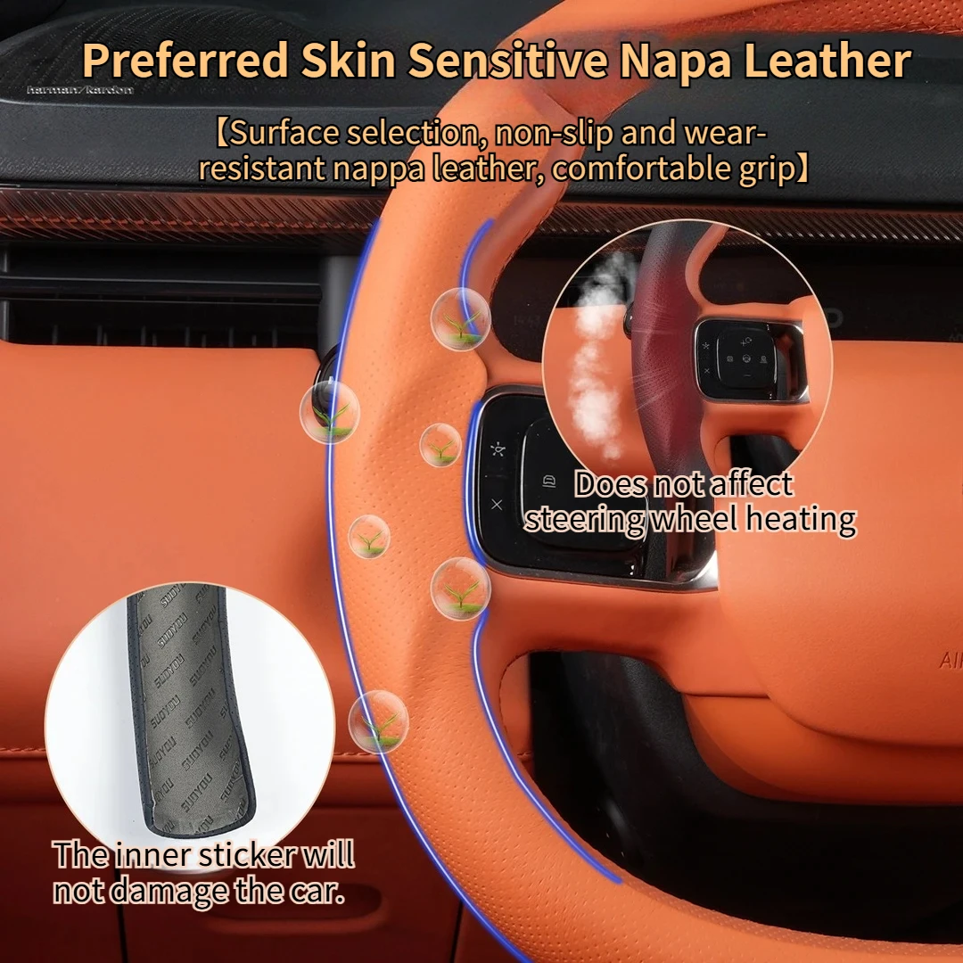 For Lynk & Co 900 Car Three-section All-inclusive Steering Wheel Cover ABS Nappa Leather Handlebar Protective Cover Accessories