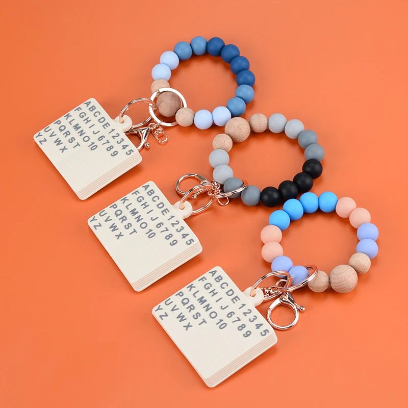 Silicone Keychain For Keys  Wood Beads Bracelet Keyring For Women Multicolor Beads Keychain DIY Notebook Fashion Keychain